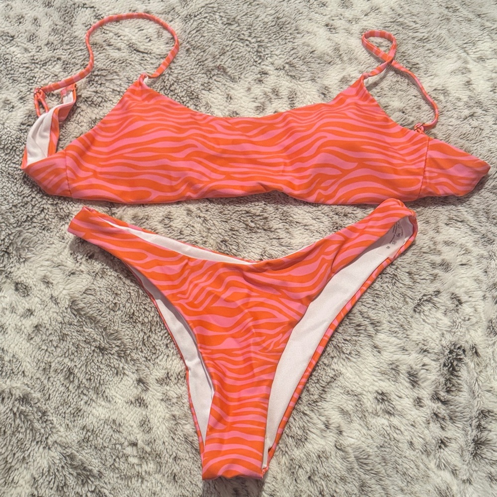 SHEIN Pink and Orange Zebra Print Bikini Set